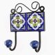 Navy Blue With White Ceramic Floral Tiles Hook 